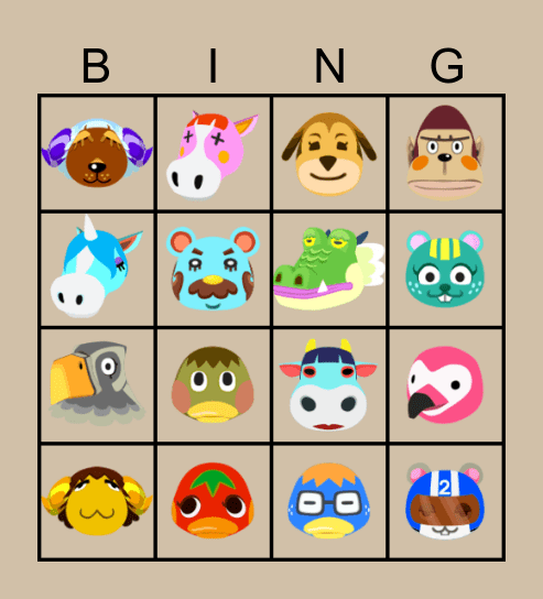 ACNH Villager Hunt Bingo Card