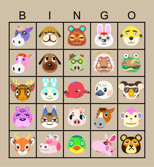 ACNH Villager Hunt Bingo Card