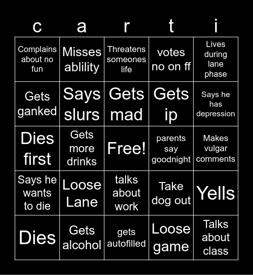 Carti h bingo Card