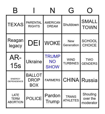 GOP DEBATE Bingo Card