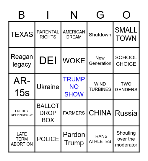 GOP DEBATE Bingo Card