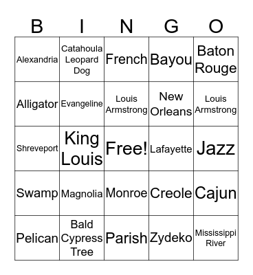 Louisiana Bingo Card