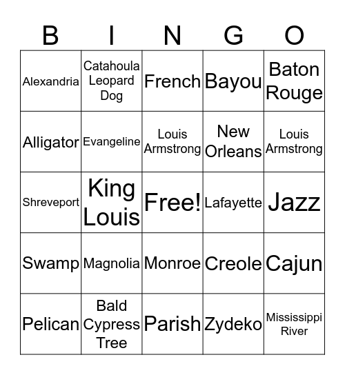 Louisiana Bingo Card
