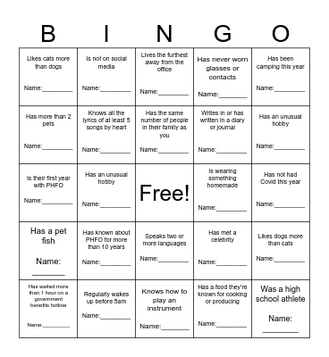 SNAP CAB Dinner Bingo Card