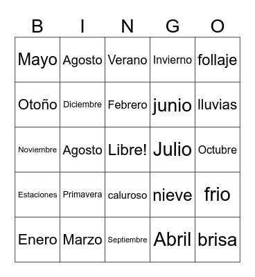 Estaciones y Meses Bingo Card