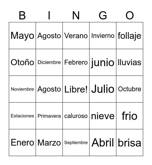 Estaciones y Meses Bingo Card