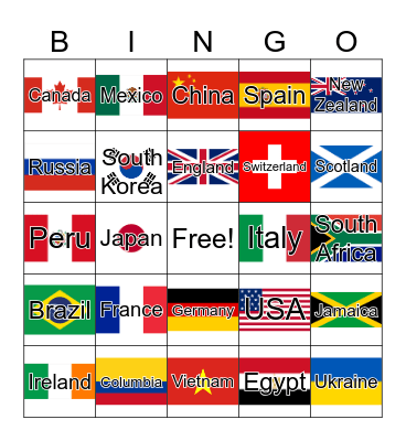 Country Flags Bingo Card