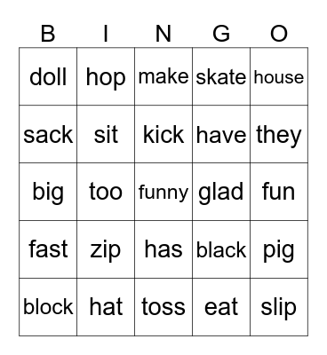 Vocabulary Week 5 & Review Bingo Card