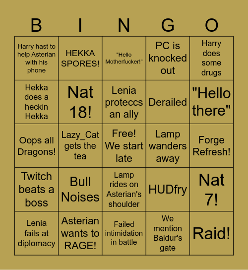Bob'vesh Bingo Card