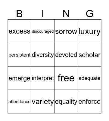 Fun With Words Bingo Card