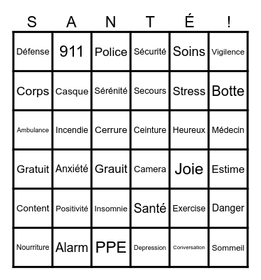 Santé & Securité Bingo Card