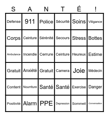 Santé & Securité Bingo Card