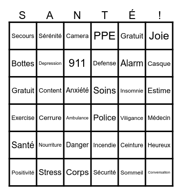 Santé & Sécurité Bingo Card