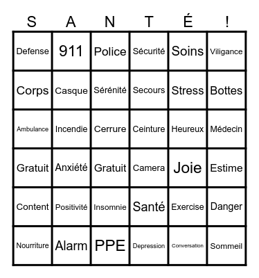 Santé & Sécurité Bingo Card