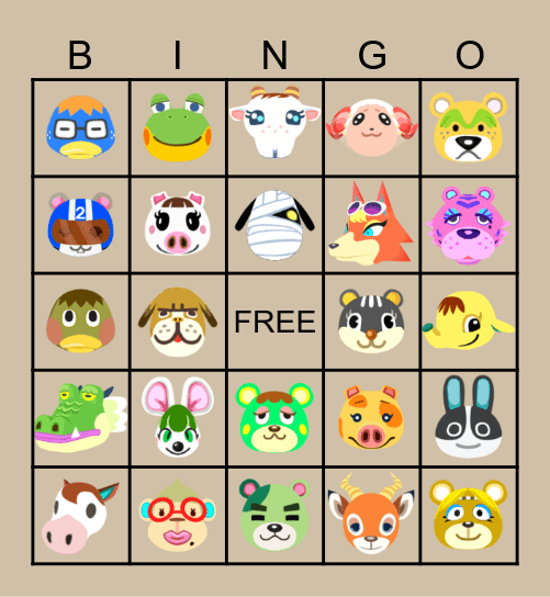 ACNH Villager Hunt Bingo Card