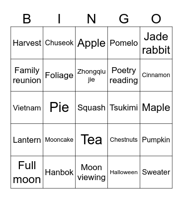 AIA Mid-Autumn Festival Celebration Bingo Card