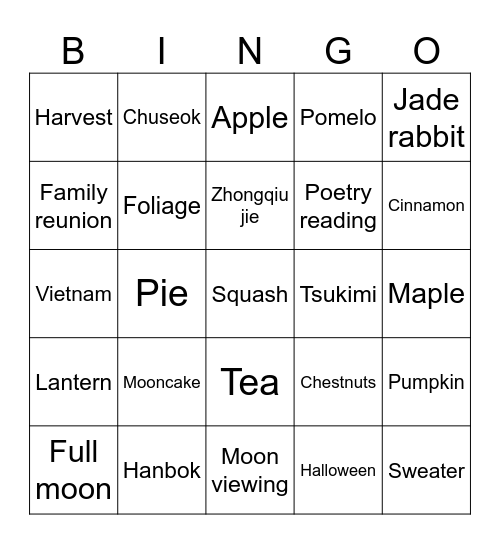 AIA Mid-Autumn Festival Celebration Bingo Card