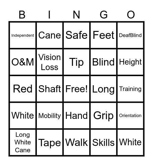 Long White Cane Bingo Card