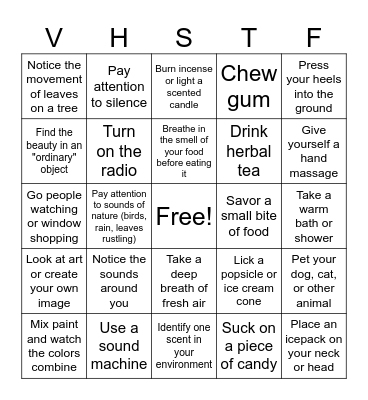 Self-Soothing Skills Bingo Card