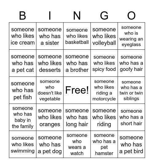 Get to Know You BINGO! Bingo Card