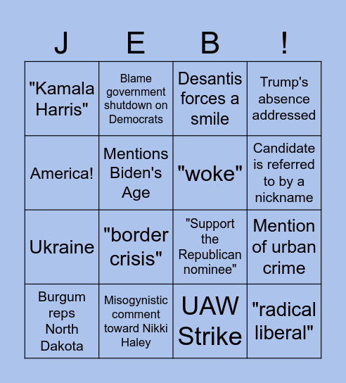 REPUBLICAN DEBATE BINGO Card