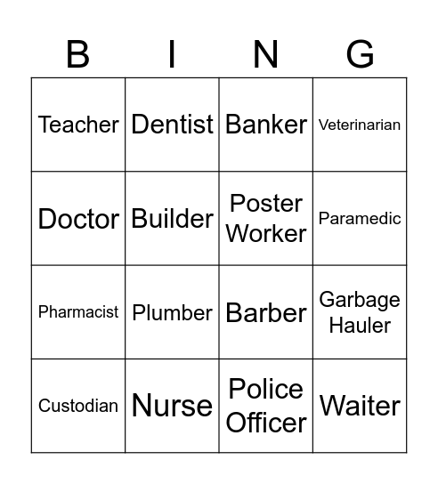 Community Helper BINGO Card