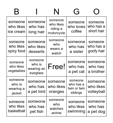 GET TO KNOW YOU BINGO! Bingo Card