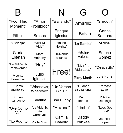 Hispanic Heritage Month Bingo Card