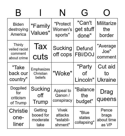 Republican Debate 2.0 Bingo Card