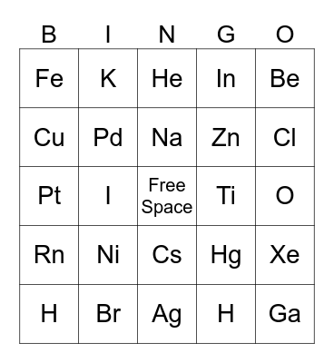 Periodic Table Bingo (First 50 elements) Bingo Card