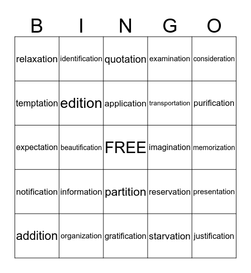 Sort 17 Adding -ation, -cation, and -ition Bingo Card