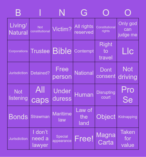 Max’d SovCit BINGO Card