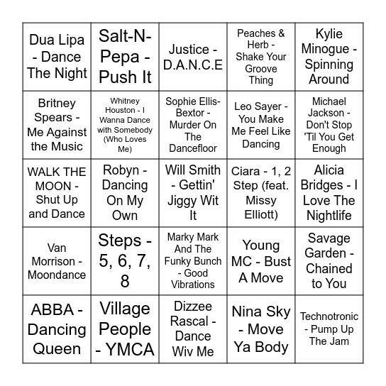 ROUND 1: Fancy Dancey Bingo Card