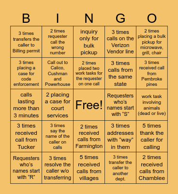 CSW -Team Services Bingo Card