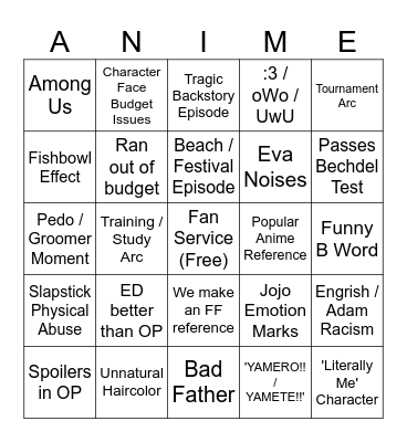 Anime Bingo Card