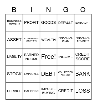 FINANCIAL LITERACY BINGO Card