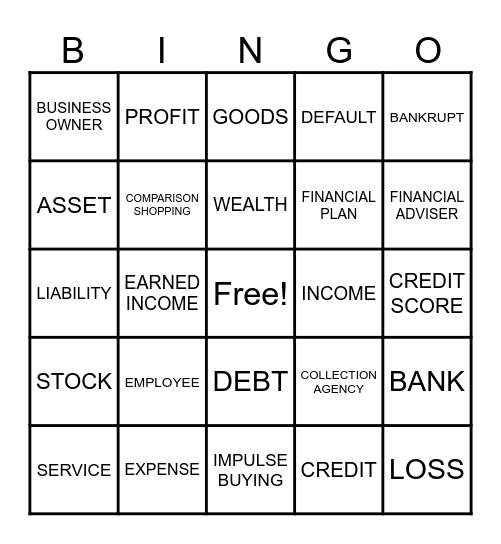 FINANCIAL LITERACY BINGO Card