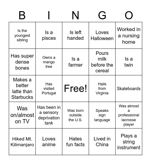 Untitled Bingo Card
