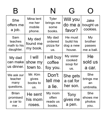 수여동사 - 2 Bingo Card