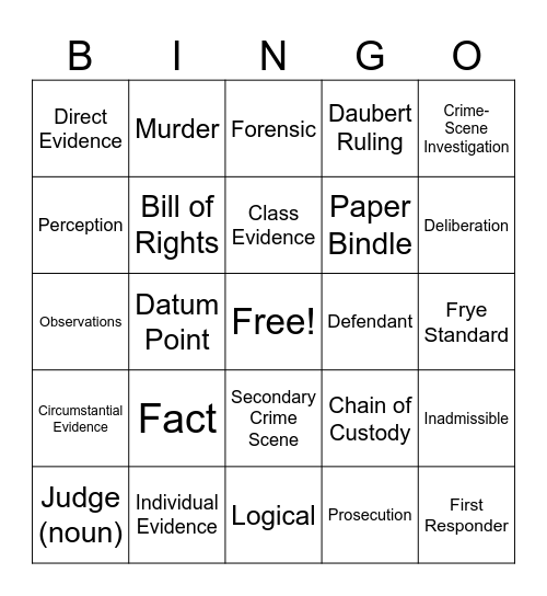 Forensics Vocab Bingo Card
