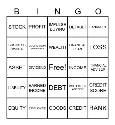 FINANCIAL LITERACY BINGO Card