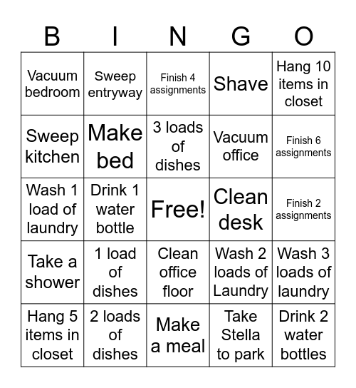Chores Bingo Card