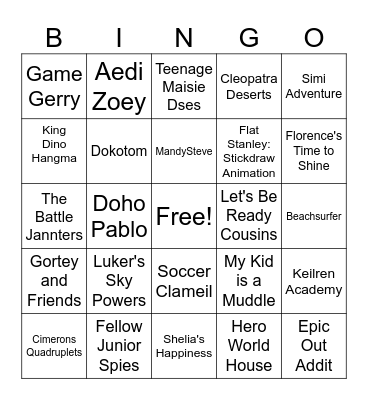 Hurbo TV Shows Bingo Card