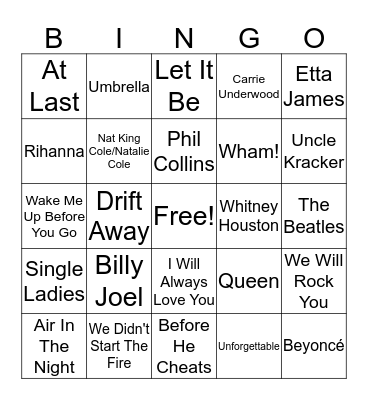Musical Bingo Card