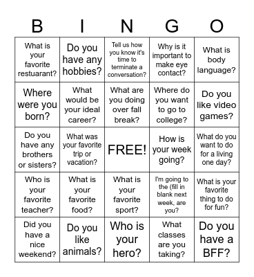 Conversation Bingo Card