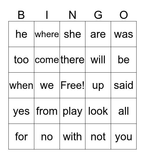 K Sight Word Jan/Feb/Mar Bingo Card