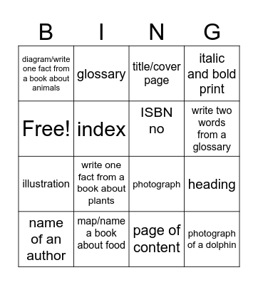 Features of a Nonfiction Book Bingo Card