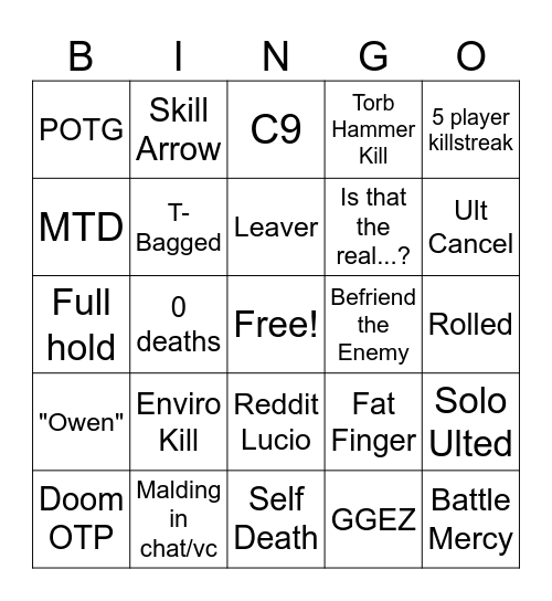 Pog v Doc Overwatch Bingo Card