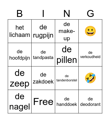 Het lichaam dag 3 en 4 Bingo Card