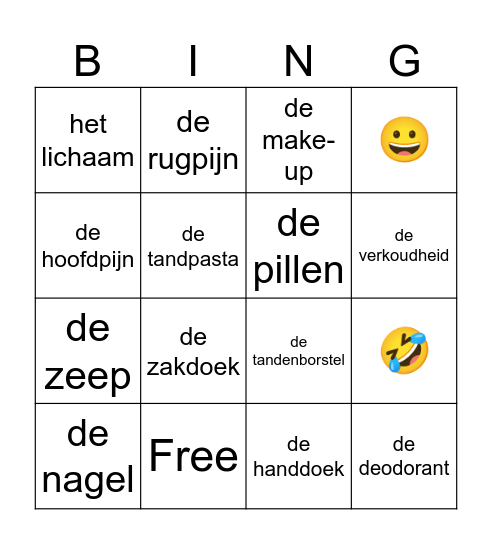 Het lichaam dag 3 en 4 Bingo Card